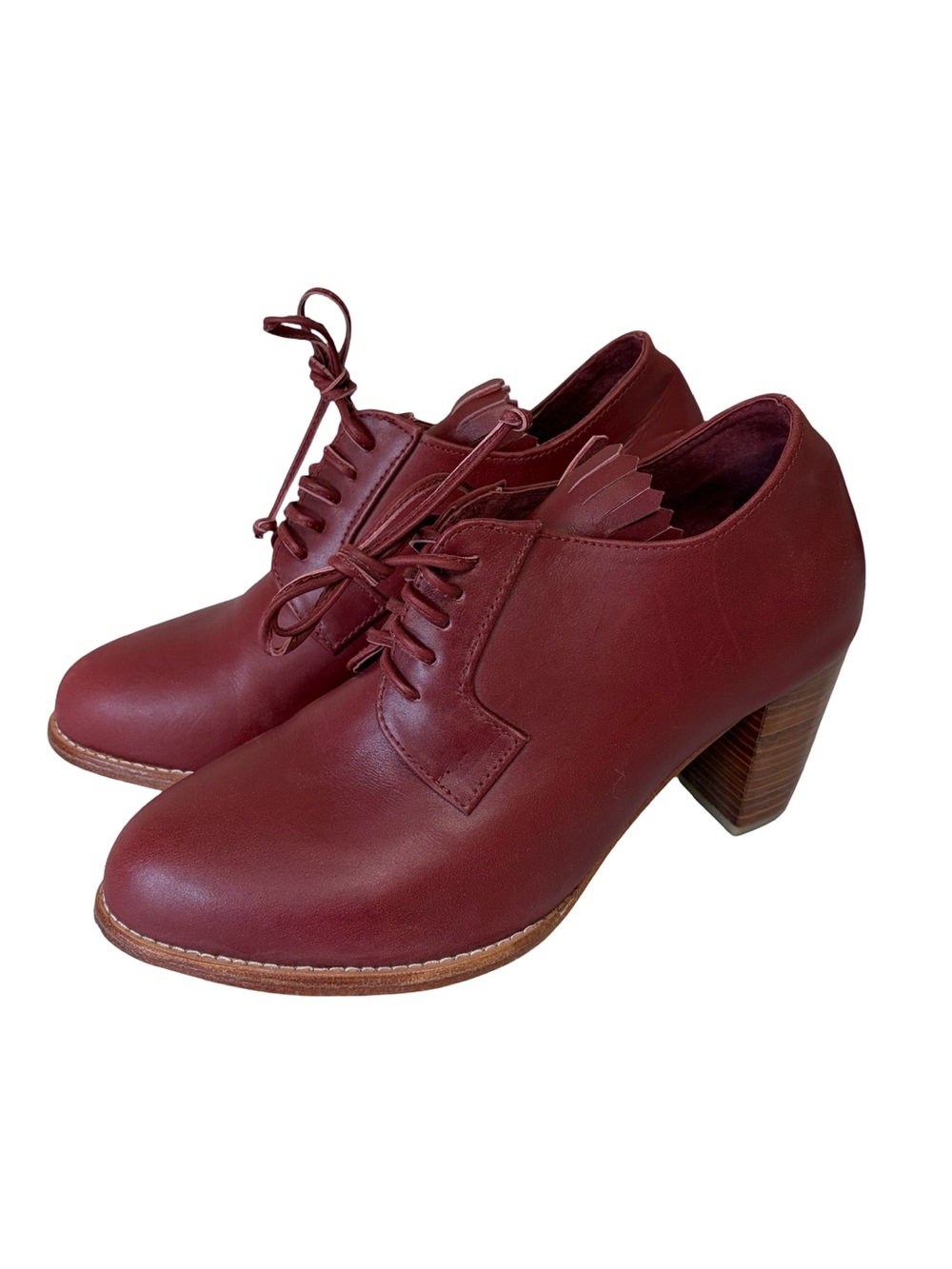 Bali ELF Lyon Lace-Up Leather Oxford Heels in Maroon Red - Size 9.5
